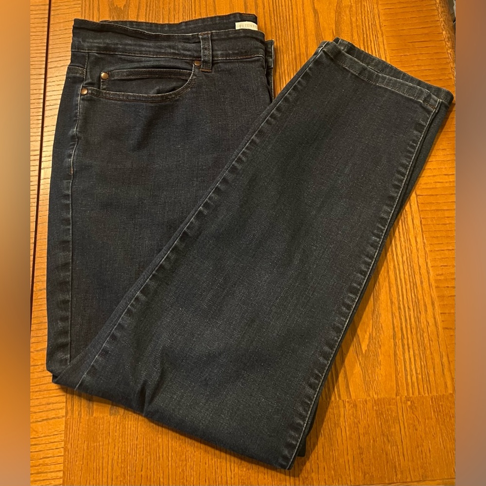 Eileen Fisher Organic Cotton Straight Leg Ankle Blue Denim Stretch Jeans Size 16